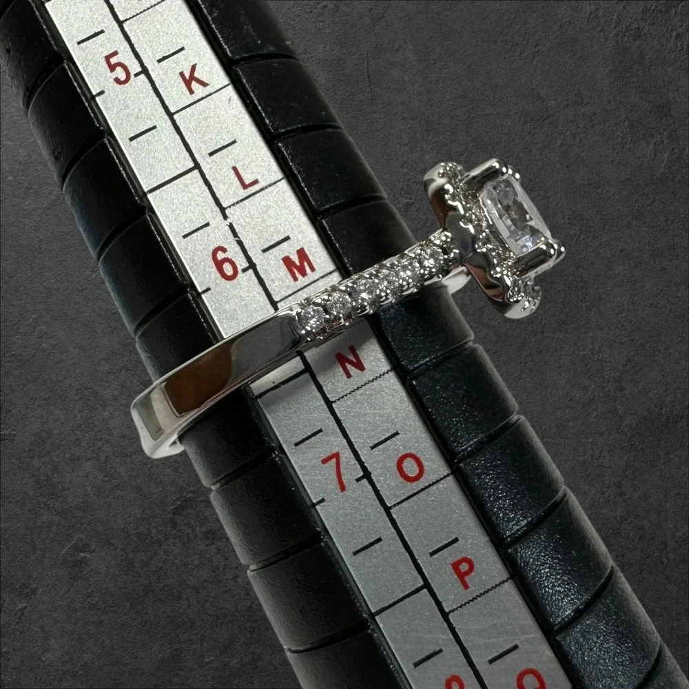 925 Sterling Silver Adjustable Halo CZ Engagement Style‎ Ring Size 6-7